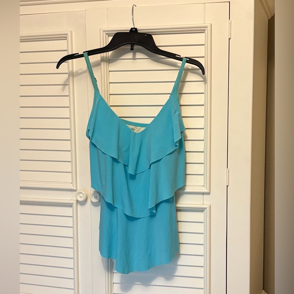 Aqua  Blue Ruffled Tiered Camisole Swim Top